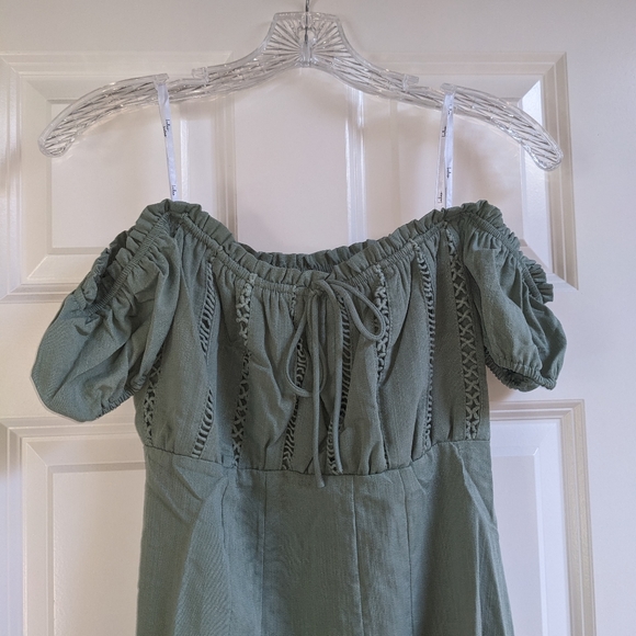Sage Green Off the Shoulder Mini Summer Dress - Picture 5 of 8